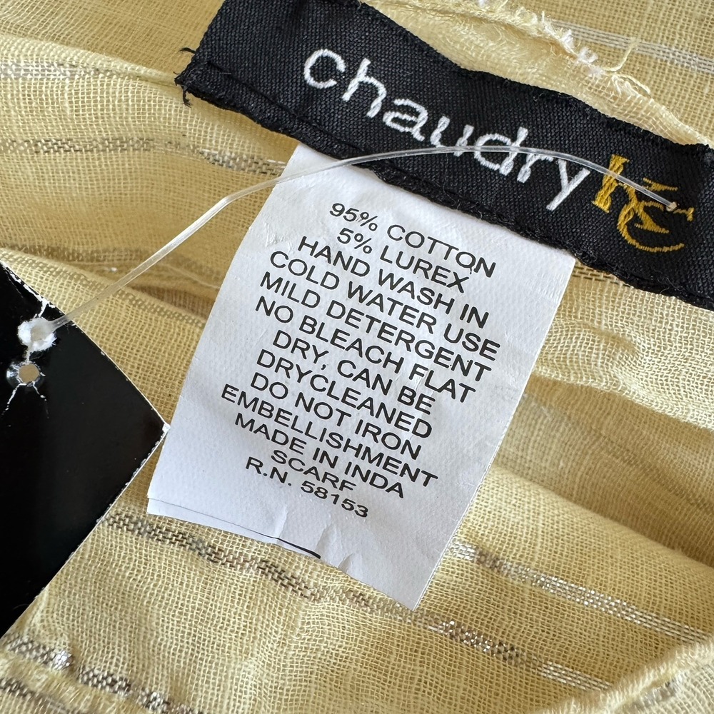 Boho Scarf Wrap Yellow Metallic Silver Cotton Fringe Festival Hippie India New - Picture 2 of 6